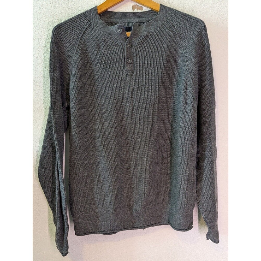 Lucky Brand Waffle Knit Men's Gray Sweater Shirt Size M Medium (438)